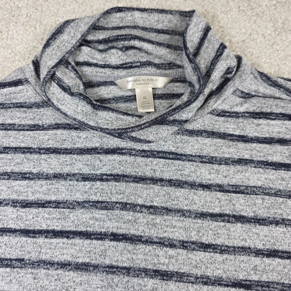 Banana Republic Luxespun Womens XL Gray Blue Striped Long Cinched Sleeve Stretch